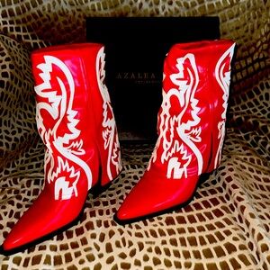 Azalea Wang W11 New Esperanza Red vegan Western boots